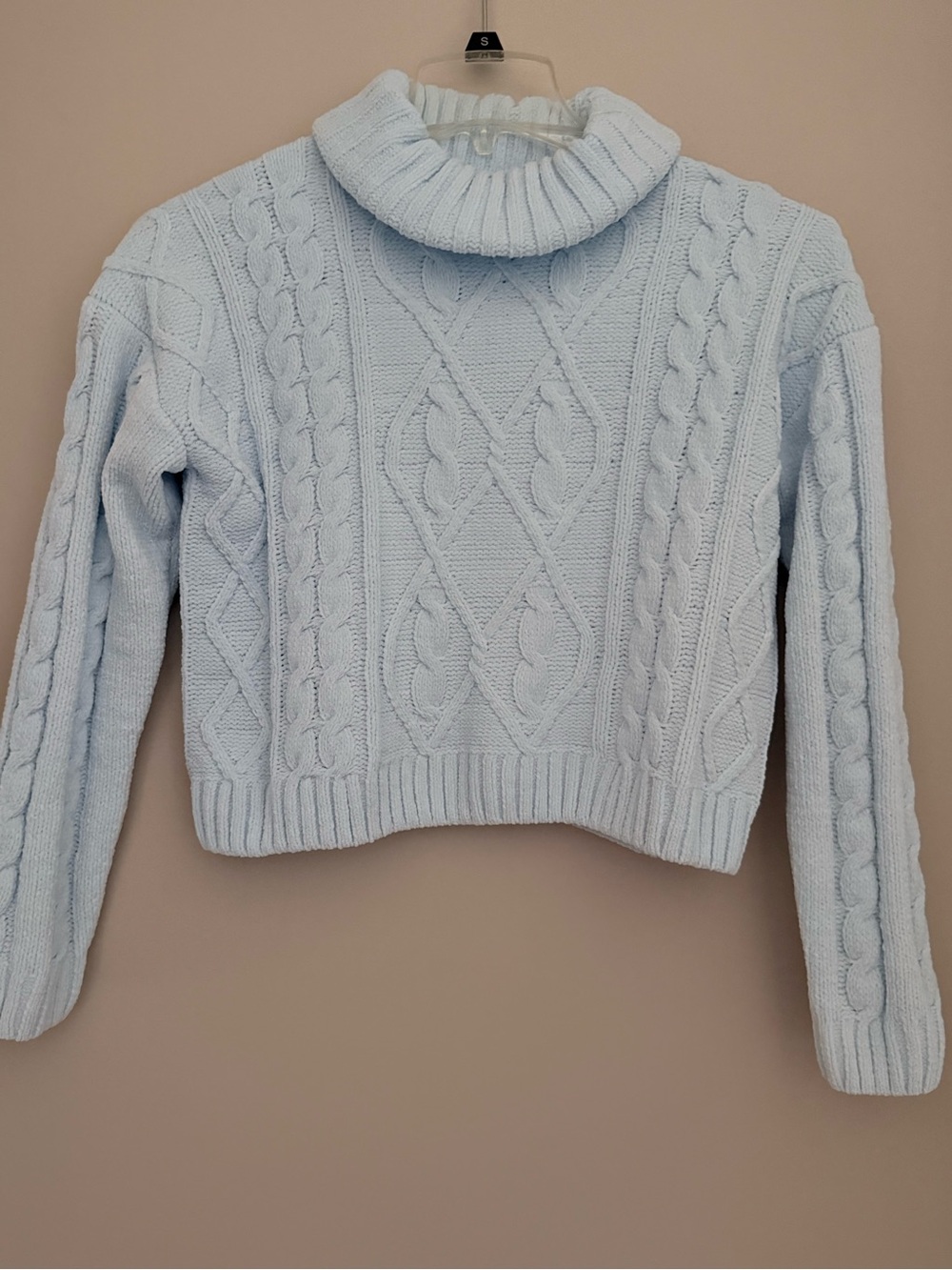 Hippie Rose Pale Blue Cable Knit Cowl Neck Sweater